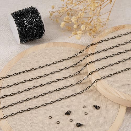Kyutong 5 Meters Stainless Steel Necklace Chains Bulk on Roll Small Paper Clip Links with Jewelry Connectors Black Paperclip Craft Chain for Men Women DIY Handcrafts - color: black paperclip