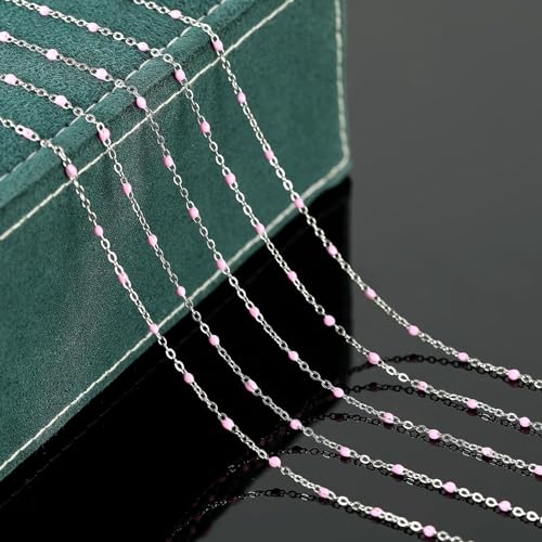 UMAOKANG 10 Meters Stainless Steel Chain for Jewelry Making Pink Enamel Beaded Chains Bulk Women Necklace Bracelet DIY Jewelry Findings - color: Pink Bead-Steel