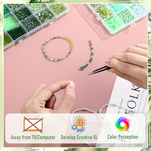 Jexine 2 Sets 30 Colors Glass Seed and Bugle Beads Kit Small Loose Craft Beads for Jewelry Making DIY Crafts Bracelets and Necklaces (Green, Cyan) - color: Green, Cyan