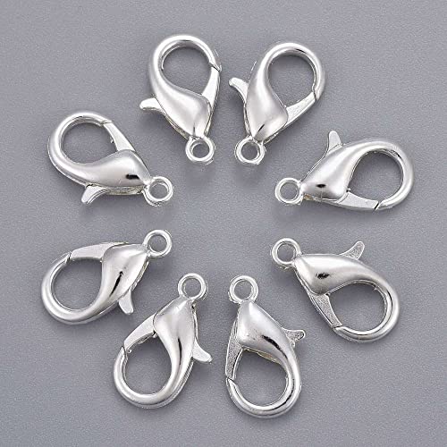 HDSupplies 100 Pieces - Lobster Clasps - Bright Silver Tone - 16x8mm / 2mm Hole - color: Bright Silver Tone, size: 16x8mm