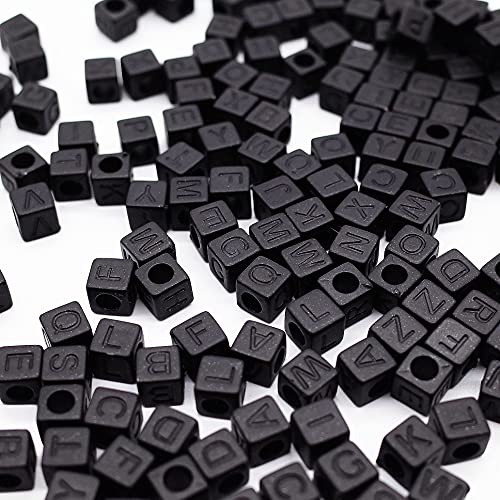 Letter Beads 800pcs Pure Black Matte Letter Cube Beads for DIY Necklace Bracelet (6mm)