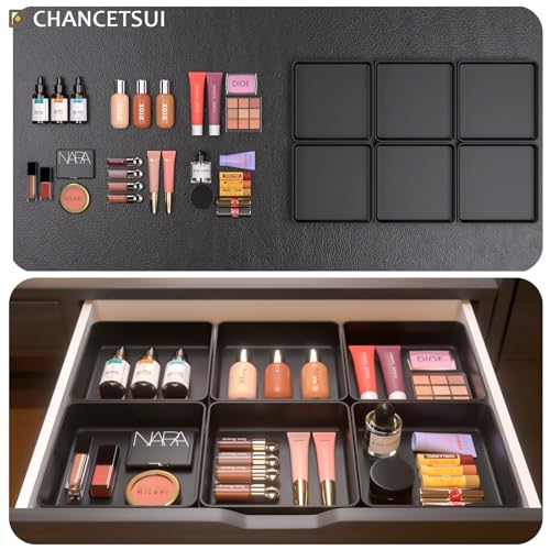 CHANCETSUI Black Stackable Vanity Organizer Trays: Thick Makeup Holder for Countertop, Shallow Drawers