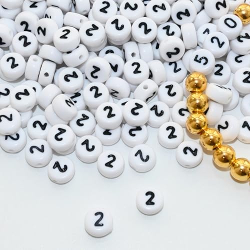 Looconi 500pcs Number Beads 2 Plastic Beads for Jewelry Making - color: Number2, size: 7x4mm