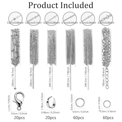 6 Rolls Necklace Chains for Jewelry Making 46 Feet Chain Jewelry Chain with Jump Rings Lobster Clasps Pinch Clasps for Jewelry Craft DIY Making Supplies (Silver) - color: 6 Rolls Silver