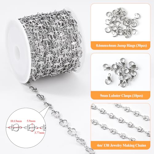 YOUBEIYEE 13 Feet Jewelry Chains Bulk Stainless Steel Silver Crown Links Chain for Jewelry Making Women Necklace DIY Jewelry Supplies Findings - color: Crown Silver