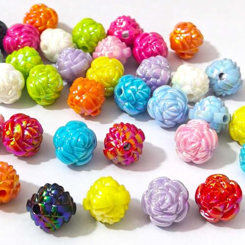 Mixed Lots Shiny AB Color Acrylic Rose Bead DIY Beading Hairband Bracelets Necklace Craft Embelishment (Mixed Colors-AB Plated Rose) - color: Mixed Colors-AB Plated Rose