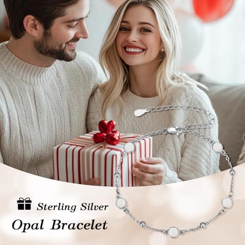 HPQQ Anklet Bracelet for Women 925 Sterling Silver Natural Stone Chain Bead Ankle Bracelet Beach Summer Fine Jewelry Mothers Day Birthday Gifts for Women Mom Wife - color: Bracelet-7"-9"-Opal