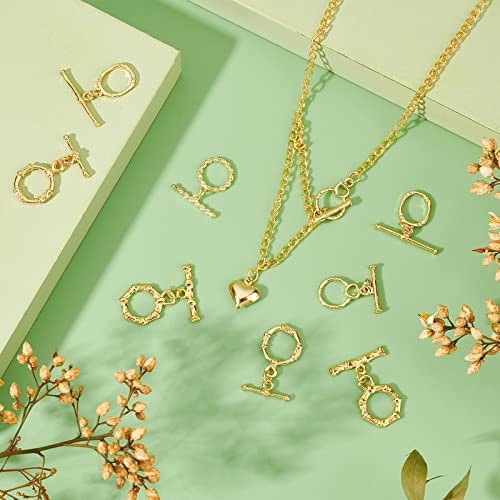 PH PandaHall 18K Gold Jewelry Clasps, Hollow Toggle Clasps Oval T-Bar Links Bracelet Closure Hook Fastener IQ End Connectors for Necklace Jewelry Making, 10 Sets - color: 5 Styles