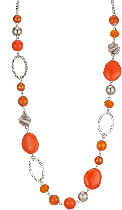 BULINLIN Beaded Long Necklace for Women Silver Sweater Chain Necklace with Crystal Resin Beads, Fashion Jewelry Necklace