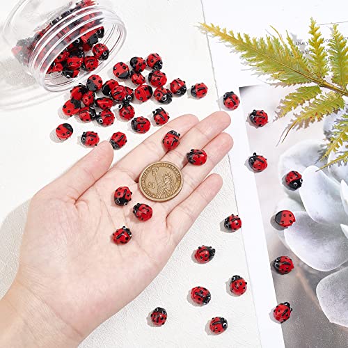 OLYCRAFT 80PCS Lampwork Beads Handmade Red Ladybug Lampwork Beads Insect Shape Handmade Bead Loose Spacer Bead for Bracket Earrings Necklace Jewelry Making - color: Ladybug