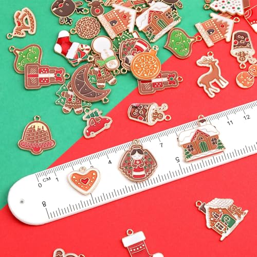 SANNIX 110Pcs/55 Pairs Christmas Charms, Gingerbread Man Charm Holiday Gold Enamel Pendants for DIY Bracelet, Necklaces, Earrings Craft Supplies - style: Gingerbread Charms