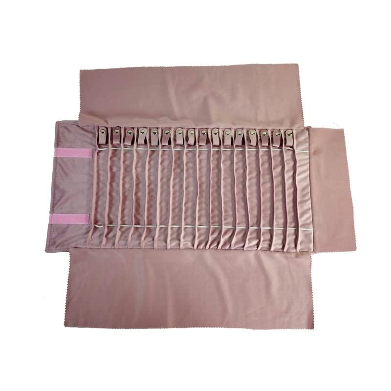 Portable Jewelry Roll Untangled Secure Necklace Travel Storage Bag Displays Holder 16 Chain (Embroidery Pink Velvet) - color: Embroidery Pink Velvet
