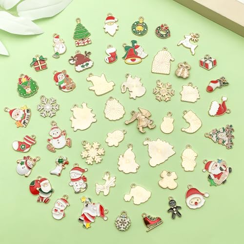 Sailanzi 50pcs Alloy enamel Christmas series Santa Claus snowman Christmas tree Pendant Jewelry Making DIY Keychain Earrings Pendant Various Design Charms for Jewelry Making Bracelets Necklace(SN936) - color: SN936