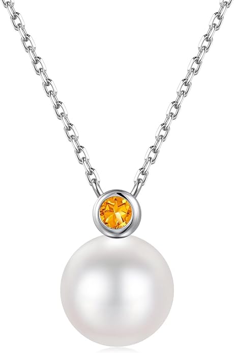Iefil Valentines Day Gifts for Her - 9-10mm Freshwater Pearl Necklace for Women, Anniversary Birthday Gifts for Wife Mom Girlfriend, S925 Sterling Silver Pearl & Birthstone Necklace, Jewelry for Women