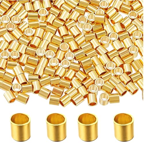 500Pcs 2mm 14K Gold Crimp Beads Tube Set - Universal Positioning Columns Spacer Beads Metal Tube Loose Beads for DIY Jewelry Making and Necklace Bracelets Anklets Making(14K Gold) - color: 14K Gold