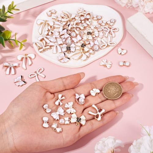 Craftdady Enamel Dangle Charms Pendant Food Animal Flower Cute Charms Colorful Metal Fruit Pendants Hang Ornament for Craft Bracelet Necklace Earring Key Chains Jewelry Making - color: White Bowknot