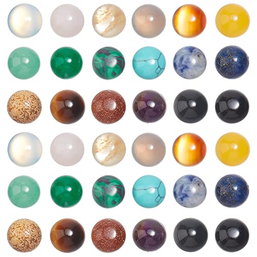 SUPERFINDINGS 36pcs 18 Materals Gemstone Cabochon 8mm Half Round Stone Cabochons Flatback Crystal Quartz Stone for Earring Necklace Jewelry Making - size: 8mm