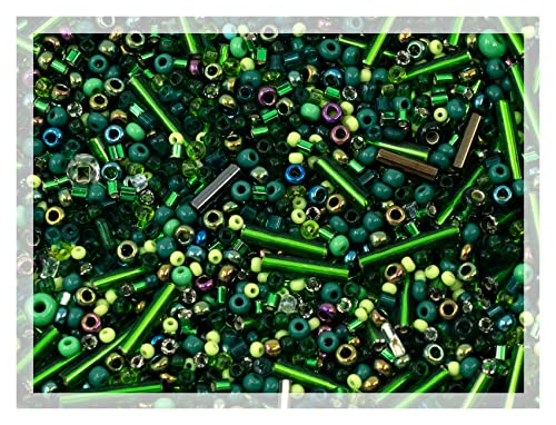 0.7oz (20g) Mix of Small Rocailles, Seed Beads & Bugles 2-10mm Preciosa Ornela Czech Glass Beads, Mix Green Iris - color: Seed Beads Mix - Green Iris, size: Mix