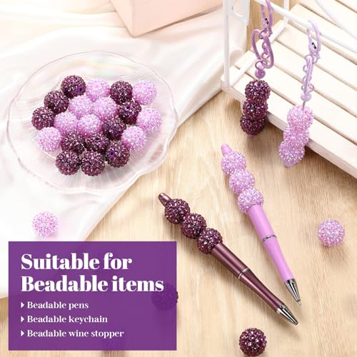 40 Pcs 20 mm Rhinestone Beads Bulk Crystal Round Disco Ball Chunky Bubblegum Beads for Pens Bracelets Charms Craft European Style Jewelry Making Supplies Christmas(Purple) - color: Purple