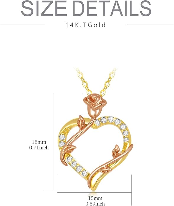 14K Solid Gold Rose Flower/Sunflower Necklaces for Women Flower Heart Pendant Necklace Love Sunshine Jewelry Anniversary Valentine's Day Birthday GiftS for Women Wife Girlfriend Her Mom
