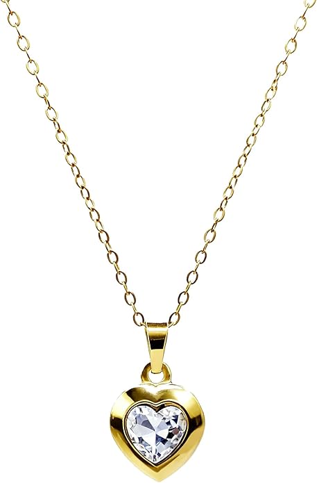 Cute Gold Heart Necklace for Women,18k Gold Plated Cubic Zirconia Charm Necklaces,Stainless Steel Women's Heart Stone Pendant Necklace for Women,16-18 Inches Adjustable Chain,Trendy Jewelry Gifts