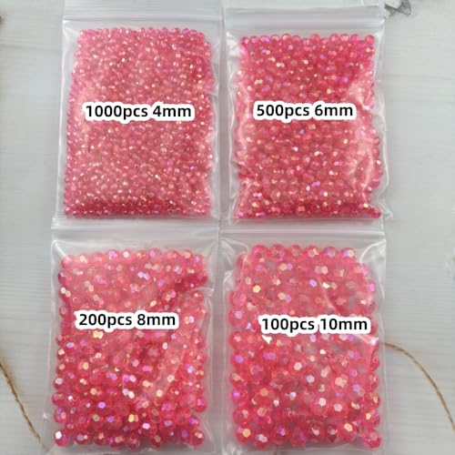 1800pcs Acrylic Faceted Round Beads 4mm 6mm 8mm 10mm AB Colors Glossy Acrylic Round Spacer Beads with Hole for DIY Bracelet Necklace Jewelry Making Supplies Handmade Craft(Rose Red AB) - color: Rose Red AB
