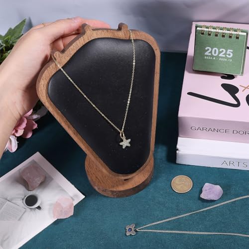 CHGCRAFT Necklace Display Stand Wood Jewelry Holder with PU Imitation Leather Mat Jewelry Necklace Display for Vendors, Black, 3.94x5.9x7.87inch - color: Black