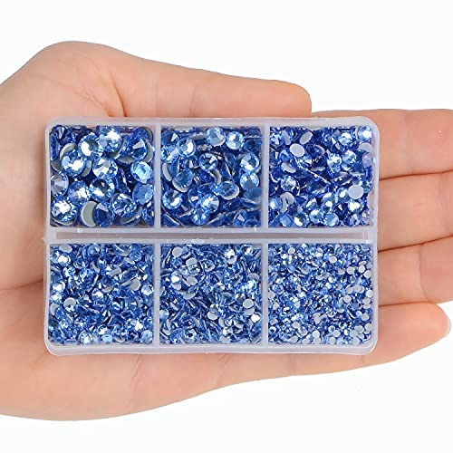 4000Pcs Mixed Size Hot Fix Round Crystals Gems Glass Stones Hotfix Flat Back Rhinestones (Light Blue) - color: Light Blue, size: 4000 Count (Pack of 1)