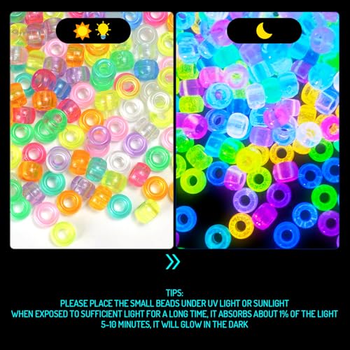 3200+pcs Glow in The Dark Pony Beads for Bracelets, 6x9mm Acrylic Neon Halloween Beads Rave Kandi Charms Kids Hair UV Bead for Braids Girls DIY Jewelry Making Crafts Party Supplies - color: Glow in The Dark 3200pcs