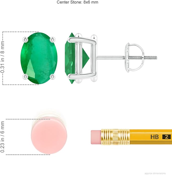 ANGARA Natural Emerald Earrings for Women | Oval Shape Emerald Classic Earrings in 14K Solid Gold/Platinum | May Birthday, Anniversary, Gemstone Jewellery Gift