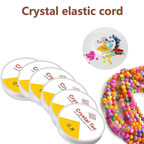 6 Rolls Elastic Bead Thread, 0.8mm Stretchy Bracelet String, Nylon String for Bracelets for Bracelet Making, Clear String for DIY Bead Jewellery Necklace Bracelet - size: 0.8mm