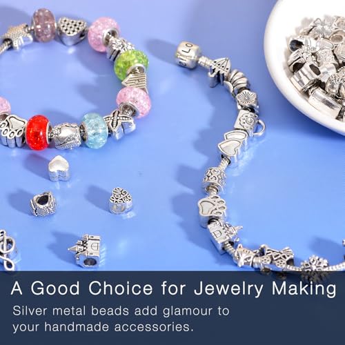 stino Large Hole Silver Metal Spacer Beads for Jewelry Making, Bracelet Earrings Necklace Findings & Supplies 512 (Large Hole (50PCs)) - color: Large Hole (50PCs)