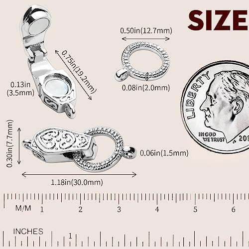 OHINGLT Fold Over Magnetic Necklace Clasps and Closures 18K Gold and Silver Plated Brass with Loop Magnet Converter for DIY Bracelet Jewelry Making - color: 2Pcs Silver-A