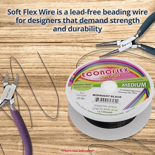 Soft Flex Econoflex Hobby Beading Wire - Flexible Stainless Steel Wire for Crafting - 7 Strand 0.19 30 Ft - style: Midnight Black
