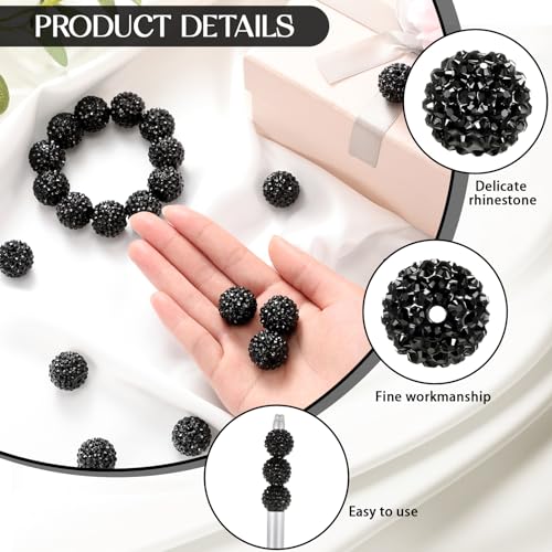 40 Pcs 20 mm Rhinestone Beads Bulk Crystal Round Disco Ball Chunky Bubblegum Beads for Pens Bracelets Charms Craft European Style Jewelry Making Supplies Christmas(Black) - color: Black