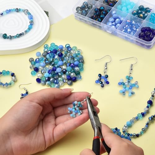 200pcs 8MM Faceted Rondelle Glass Beads for Jewelry Making, Briolette Crystal Glass Beads Plated Round Loose Spacer Beads for DIY Supplies Bracelets Necklaces Earrings (Blue) - color: Blue