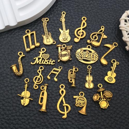 WOCRAFT 60pcs Antique Gold Music Bracelet Charms for Jewelry Making Sets DIY Necklace Bracelet Keychain Crafting Charms Kit Craft Supplies (SN894) - color: Antique Gold, size: Music Charms