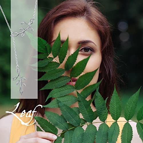 Long Necklace Sterling Silver Larait Bar Y Lariat Long Chain Drop Adjustable Necklace Gift for Her, 30" - style: Long Olive Leaf Necklace