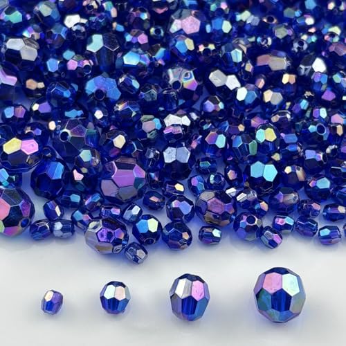 1800pcs Acrylic Faceted Round Beads 4mm 6mm 8mm 10mm AB Colors Glossy Acrylic Round Spacer Beads with Hole for DIY Bracelet Necklace Jewelry Making Supplies Handmade Craft(Royal Blue AB) - color: Royal Blue AB
