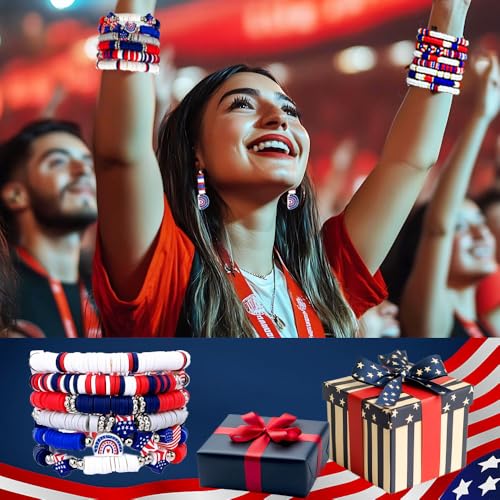 3600 PCS 10 Strands Red White and Blue Clay Beads for Jewelry Making, Clay Charms, Vinyl Heishi Beads 6mm for Surfer Bracelets Necklace Making (4th of July Scheme) - color: 4th of July Scheme Color