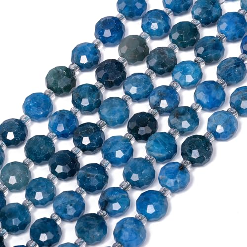 8×5mm Apatite Natural Stone Beads for Jewelry Making About 35-40pcs 1 Strand 15" Drilled Flat Faceted Cabochon Gemstone Beads for Bracelets Necklace DIY Crafts - color: Apatite
