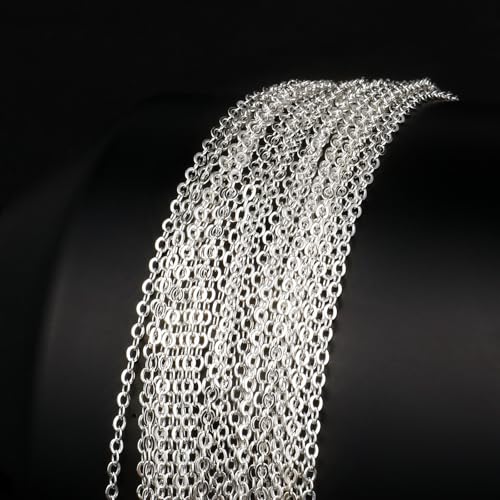 33 Feet Silver Cable Chains Roll, 2MM Silver Plated Brass Flat Cable Link Chain Spool Bulk for Jewelry Making DIY Craft - color: 2.0mm silver cable chain