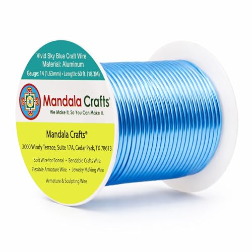 Mandala Crafts 14 Gauge Anodized Aluminum Craft Wire for Jewelry Making - 60 FT Colored Flexible Vivid Sky Blue Wire - Bendable for Bonsai Armature Crafting Sculpting - color: Vivid Sky Blue, size: 14 Gauge