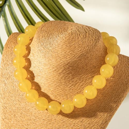 Colorful Chunky Beaded Necklace for Women Acrylic Bead Choker Necklaces Fashion Large Round Beads Necklaces for Women Handmade Summer Jewelry - color: Yellow Beaded Necklace