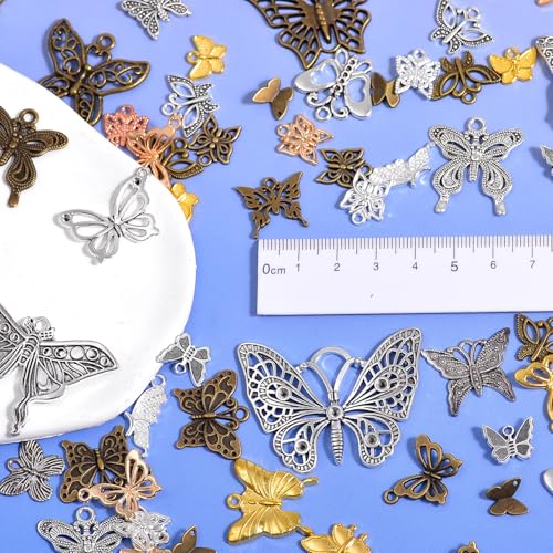 stino 100g Metal Pendant Charms for Jewelry Making, Bulk Silver & Gold Plated Charms for Braclet Necklace Crafts, Animal Plant Flower Pet and so on - color: Butterfly Mixed Color