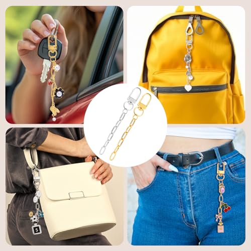 Hzopcw 30pcs Gold & Silver Keychain Making Kit, Key Ring Swivel Snap Hook Chains, Extender Keychain Bag Charm Kits for DIY Crafts Jewelry Making Handbag Purses- A Style - color: Gold & Silver-30pcs-A Style