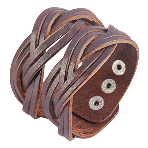 GelConnie Leather Cuff Bracelet Punk Braided Bracelets Rock Leather Wristbands Faux Mens Leather Bracelet Gothic Viking Bangle Adjustable Wrap Bracelet for Women,Men - color: Style LPB303-Brown