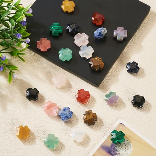 Beadthoven 24pcs Gemstone Cross Beads Small Crucifix Cross Beads Faceted Colorful Faith Crosses Healing Crystals Stone Chunky Spacers for Jewelry Making Necklace Bracelet DIY Crafts Supplies - color: Faceted Cross