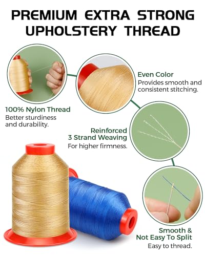 1000 Meters FIVEIZERO Extra Strong Upholstery Thread,Cream Bonded Nylon Thread for Denim Leather,Craft,Machine,DIY and Home (1 Pack) CJ - color: Cream