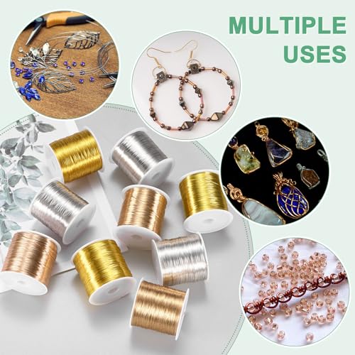 M METERXITY 2Roll 0.3mm Jewelry Wire, 28 Gauge 328FT Craft Wire Copper Beading Wire for Jewelry Making/Planting/Weaving/DIY Crafting, Soft Metal Wires [100M, Gold] - color: Gold, size: 28 Gauge 328FT